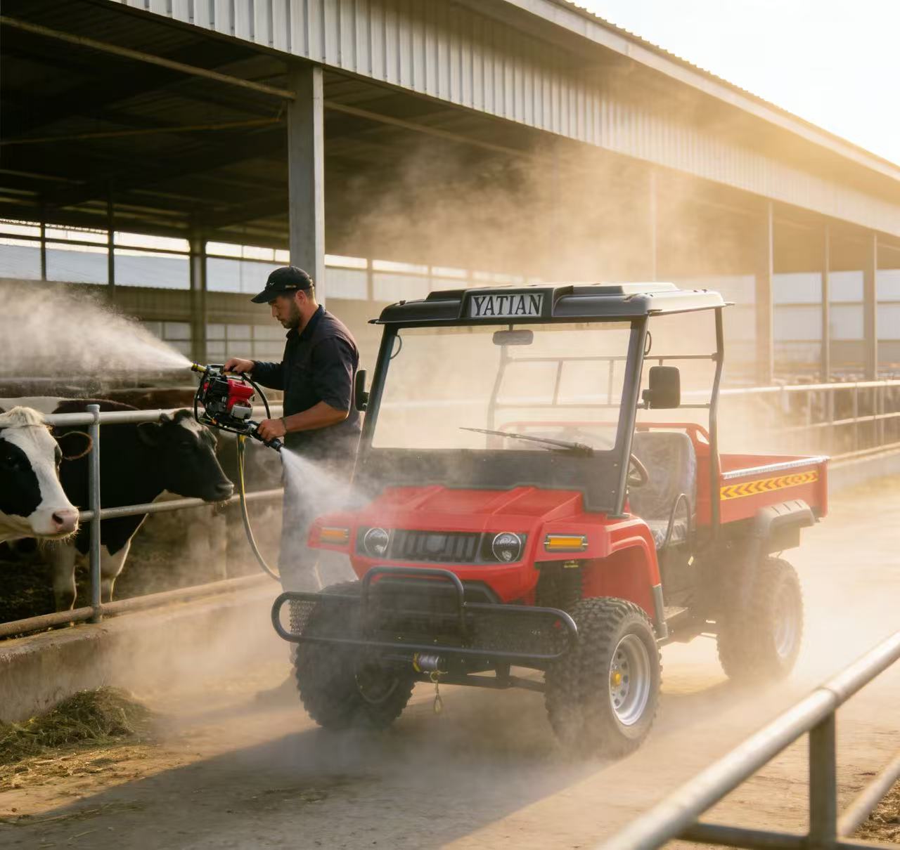 Ve&iacute;culo utilit&aacute;rio el&eacute;trico com exaust&atilde;o zero ideal para preservar o ambiente florestal durante o transporte de materiais