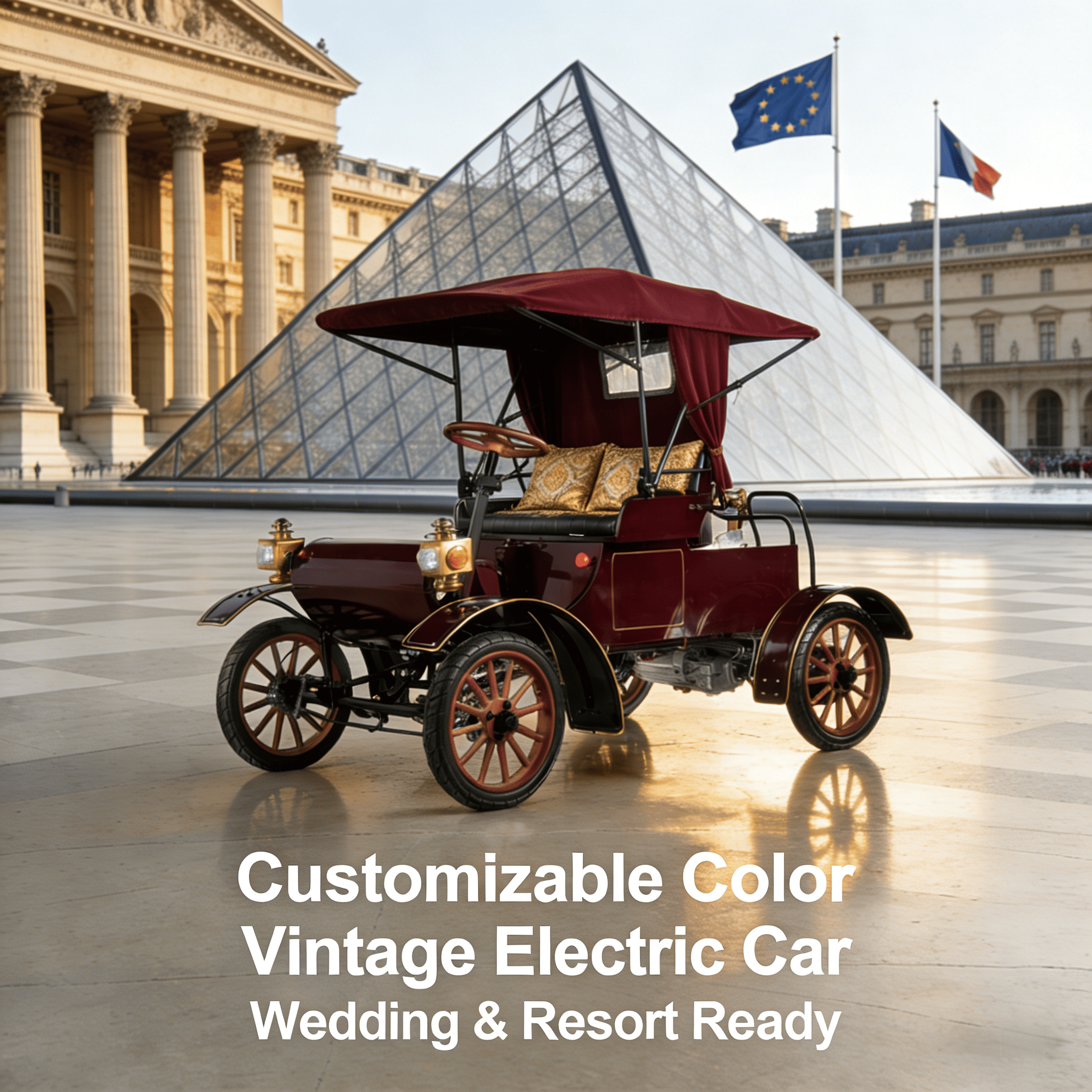 Carro elétrico de turismo vintage em cores personalizáveis ​​- perfeito para casamentos, resorts e atrações turísticas