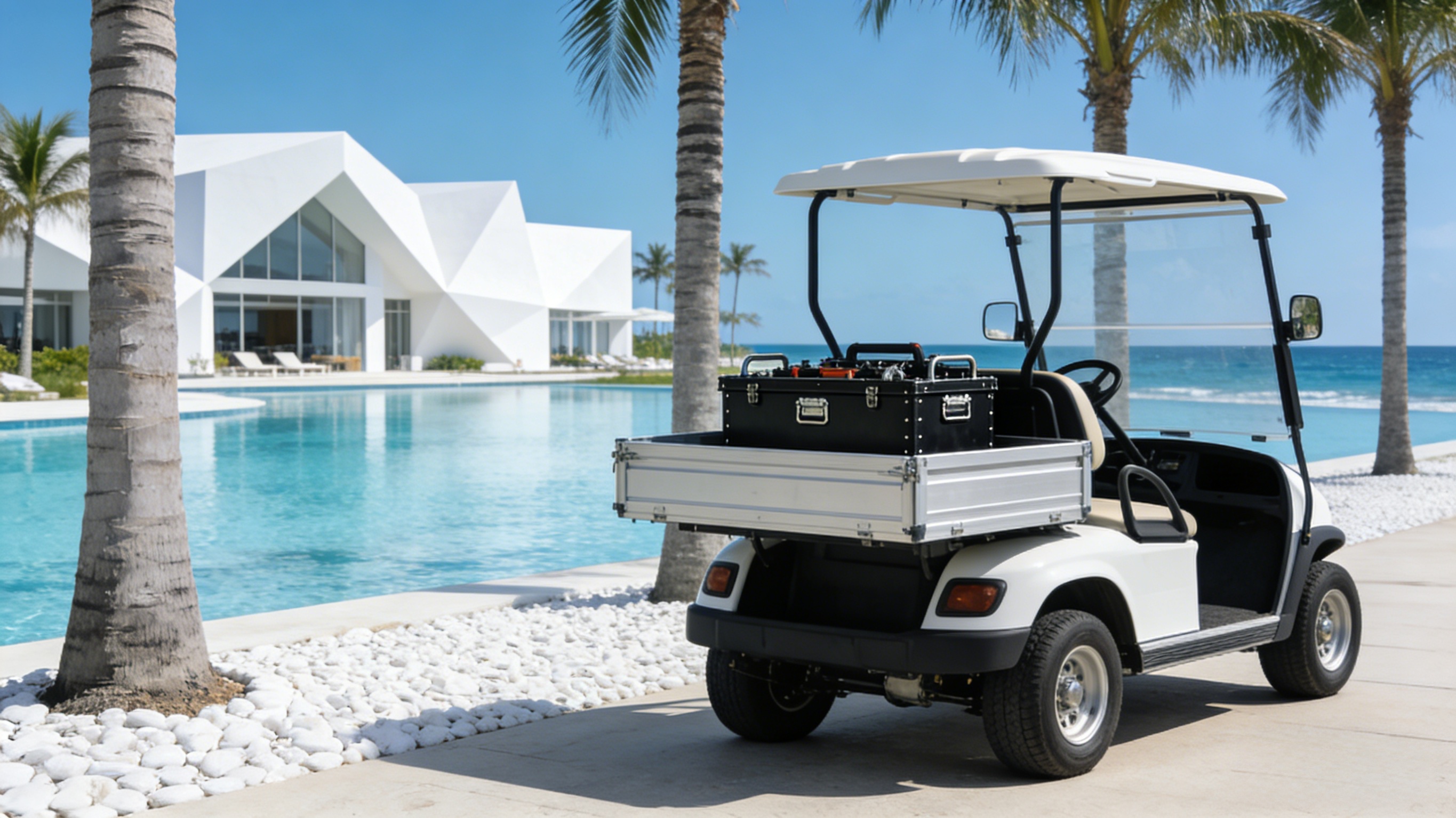 Carrinho de golfe de dois lugares GQ02H – Veículo de carga elétrico de alto desempenho para operações eficientes no campo