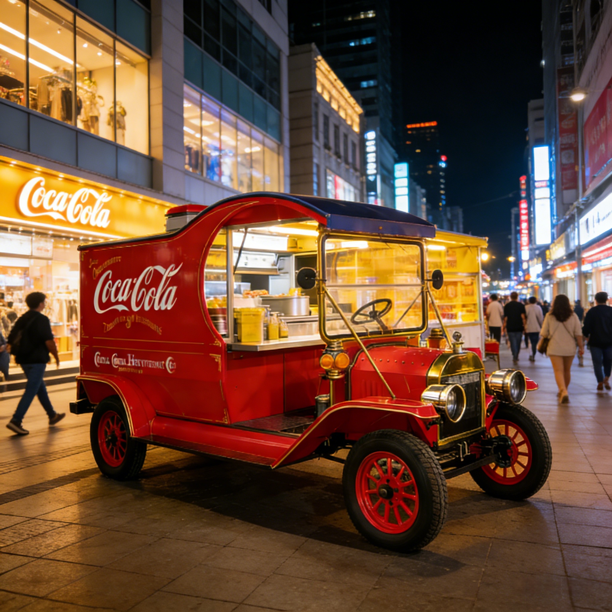 Icônico Food Truck Retro da Coca-Cola - Carrinho de lanches multifuncional famoso na Internet para mercados noturnos (personalizável)