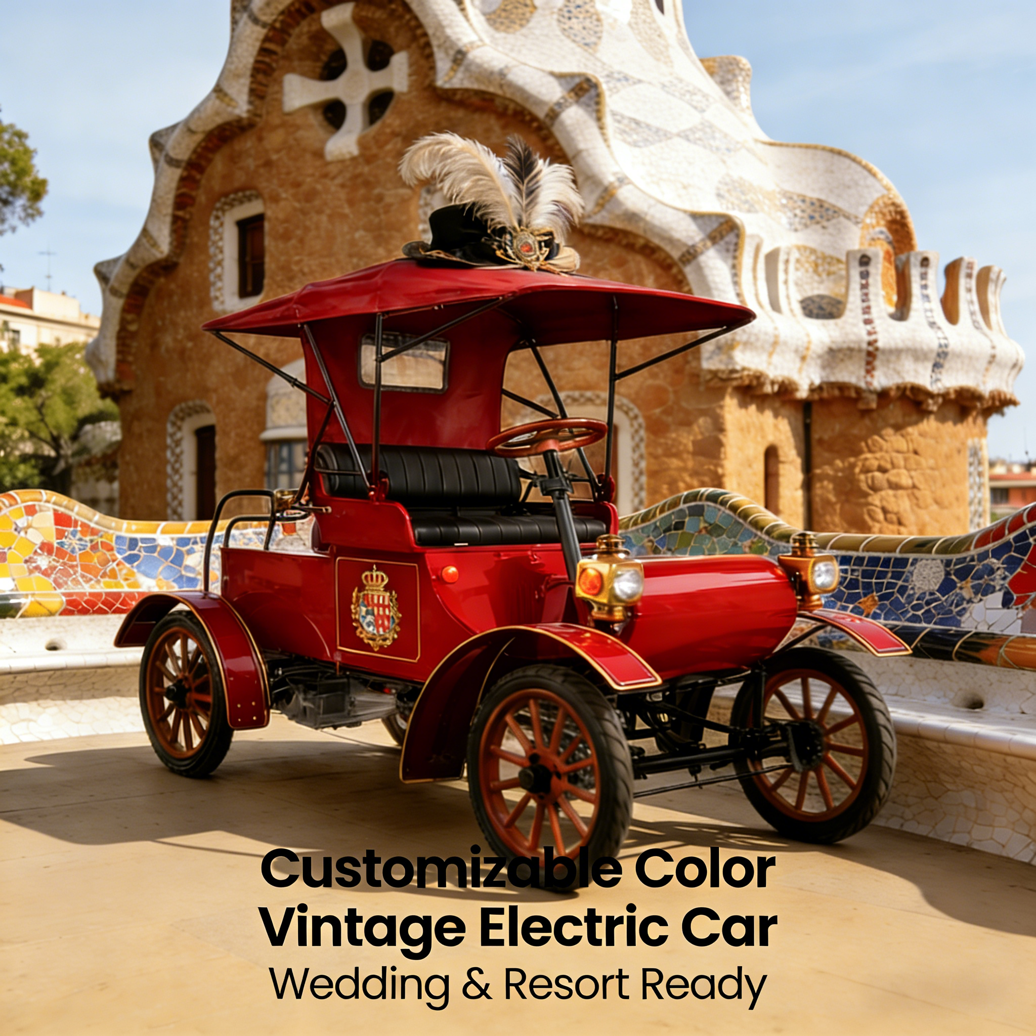 Carro elétrico de turismo vintage em cores personalizáveis ​​- perfeito para casamentos, resorts e atrações turísticas