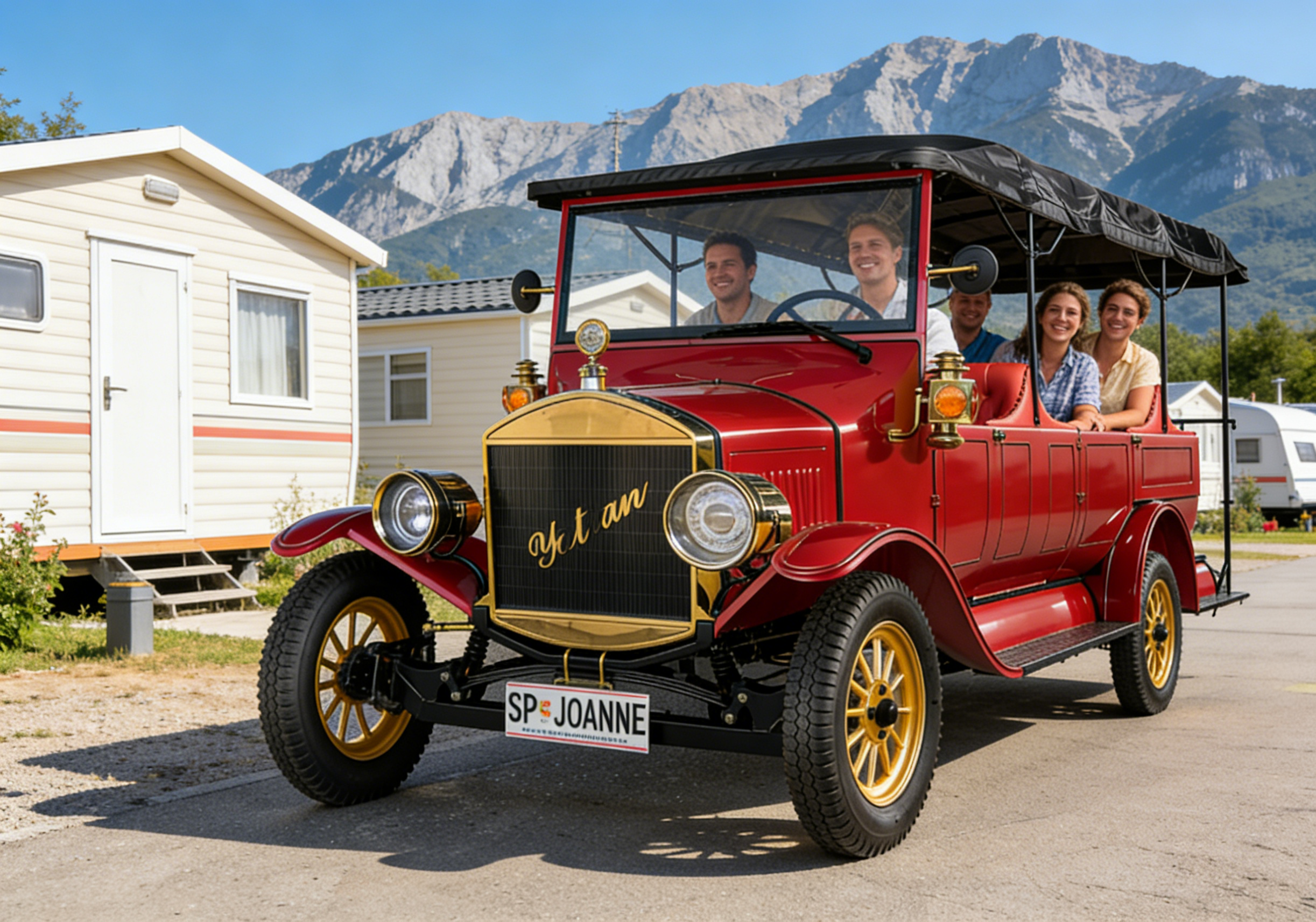 &Aacute;rea de acampamento cl&aacute;ssico carro antigo