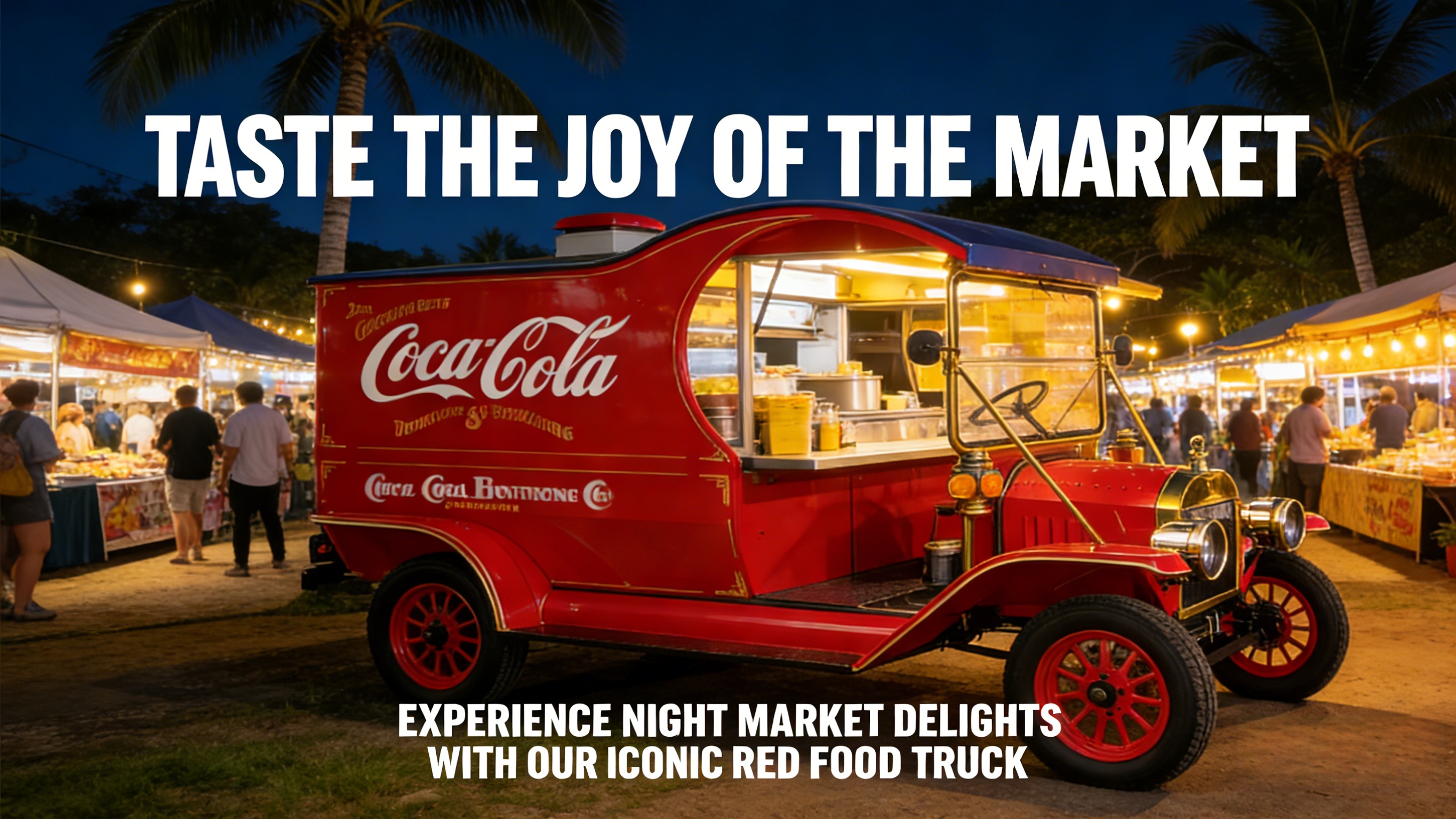 Coca-Cola Retro Mobile Food Truck LY05H em uma cena de mercado noturno tropical
