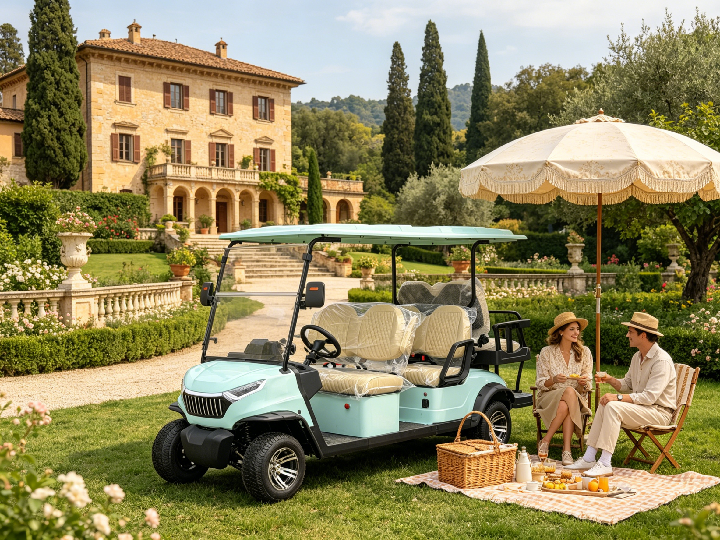 Carrinho de golfe elétrico GQ42C 4 + 2 lugares | Motor 48V 5KW com alcance de 80km