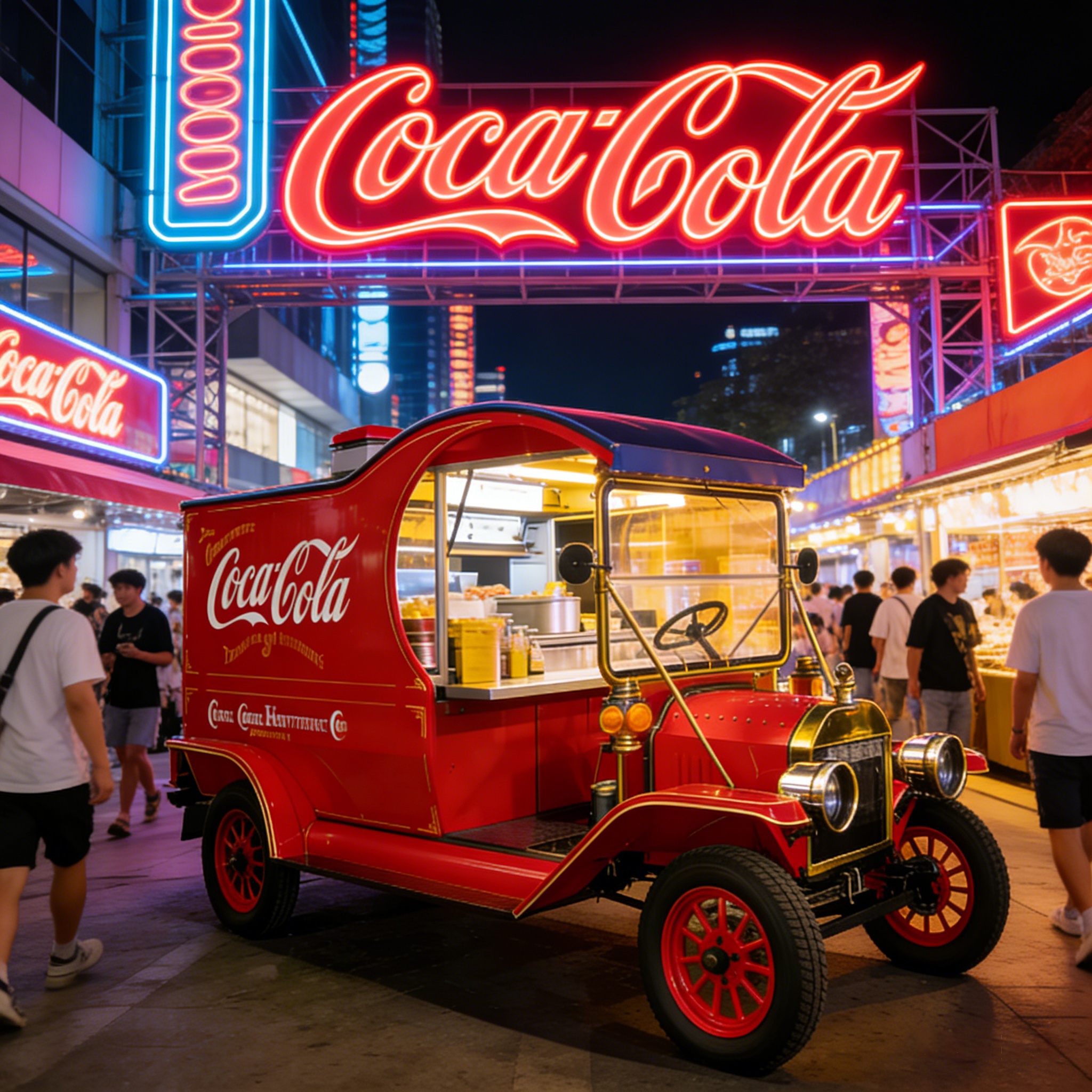 Icônico Food Truck Retro da Coca-Cola - Carrinho de lanches multifuncional famoso na Internet para mercados noturnos (personalizável)