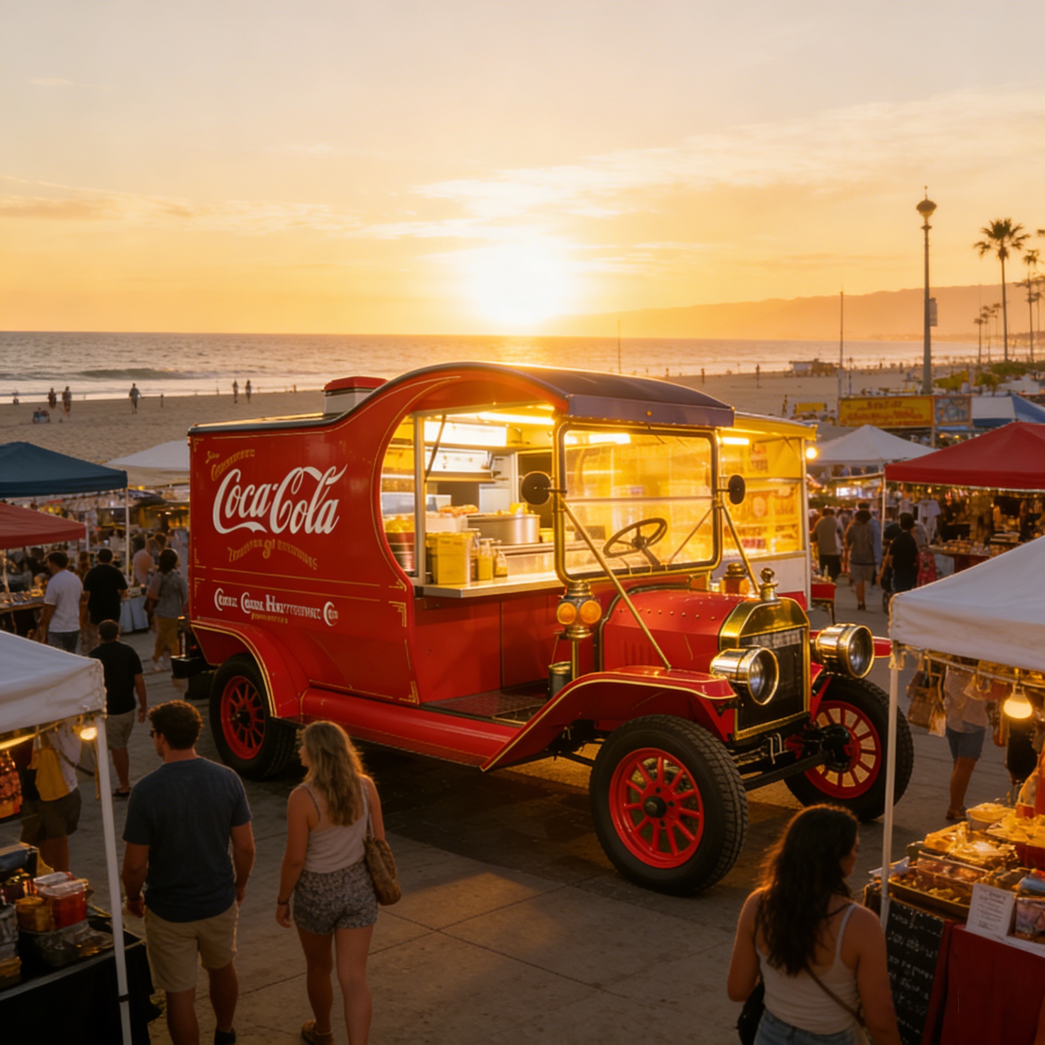 Icônico Food Truck Retro da Coca-Cola - Carrinho de lanches multifuncional famoso na Internet para mercados noturnos (personalizável)