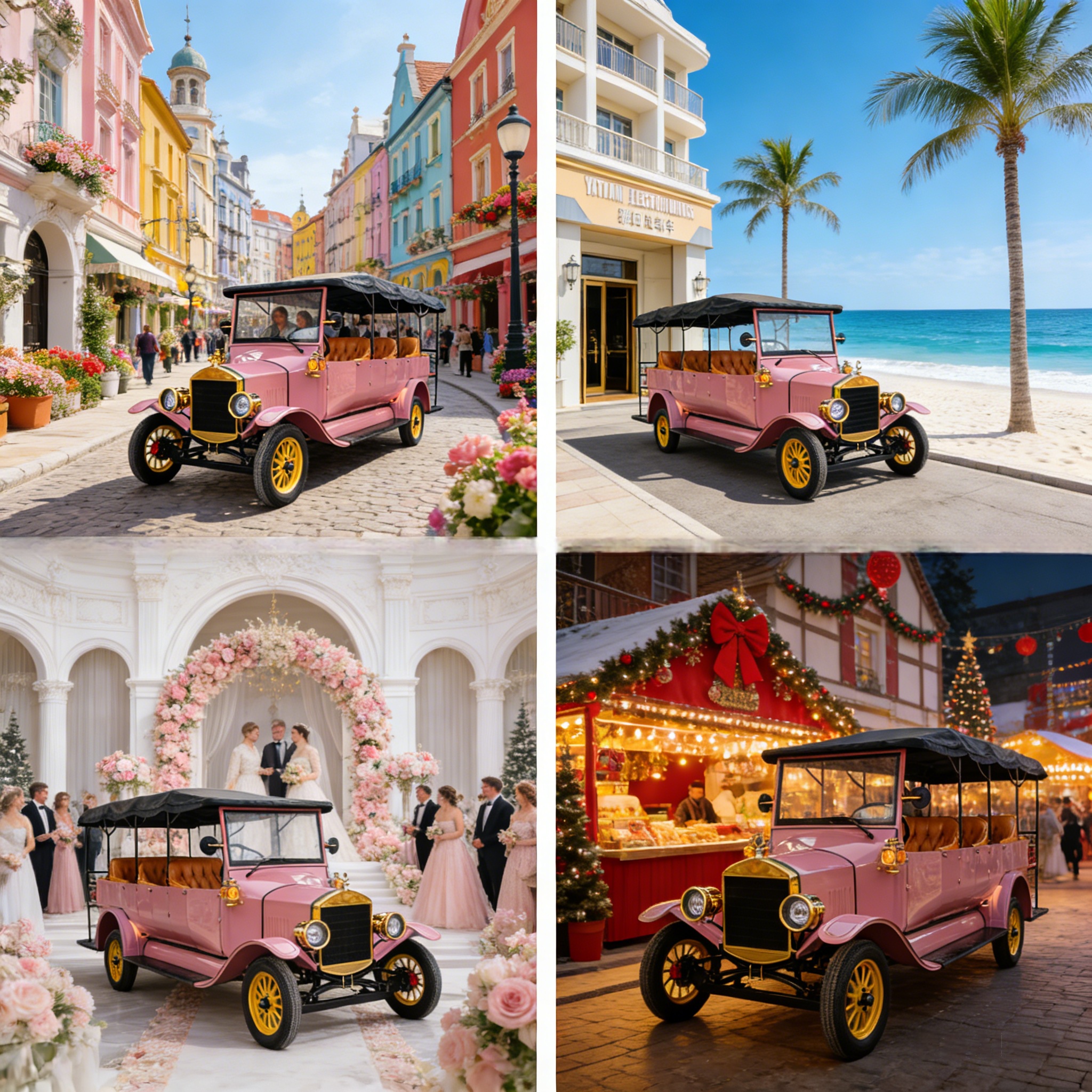 YATIAN LY11N Carro elétrico vintage personalizado rosa e dourado de 11 lugares - ônibus turístico lucrativo em várias cenas