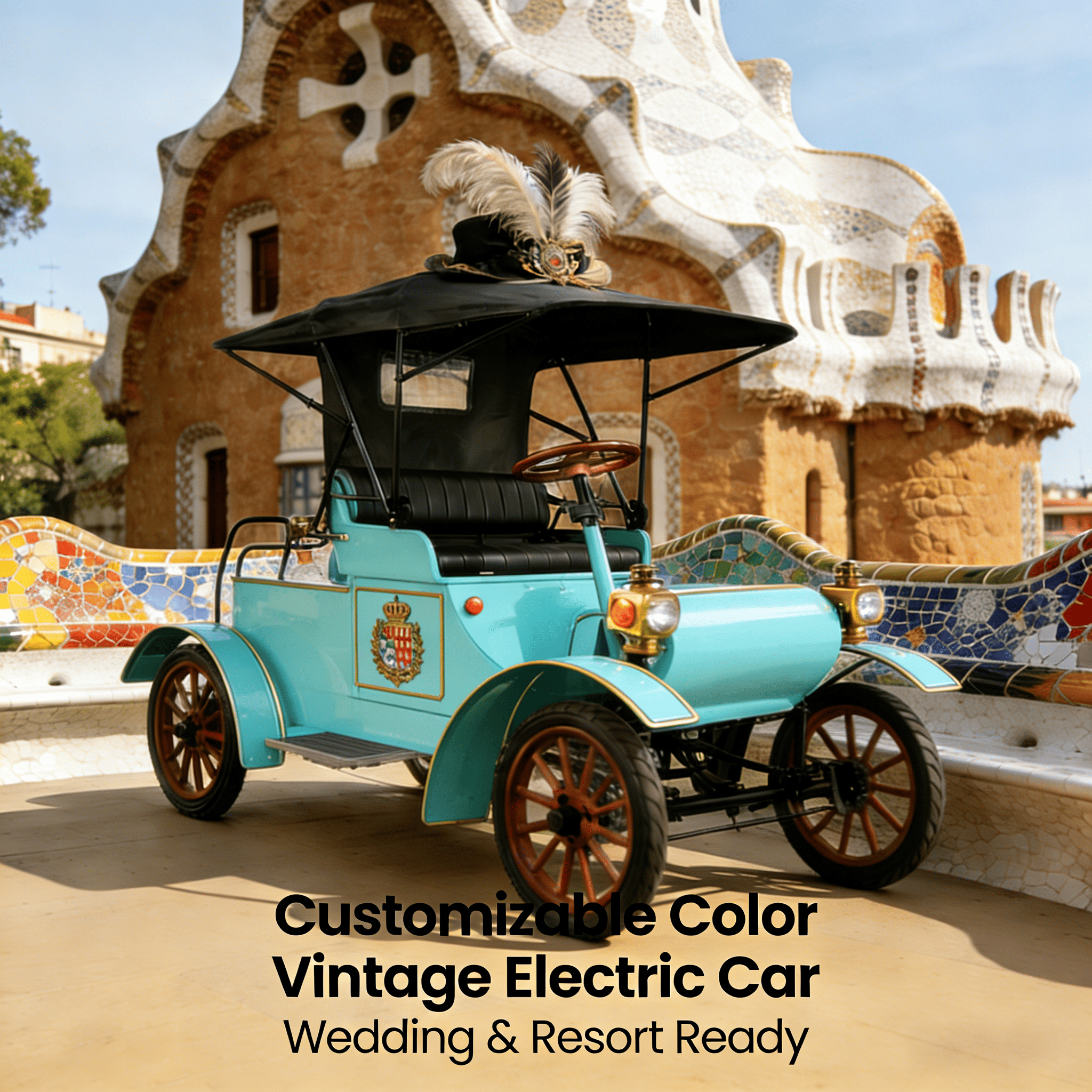 Carro elétrico de turismo vintage em cores personalizáveis ​​- perfeito para casamentos, resorts e atrações turísticas