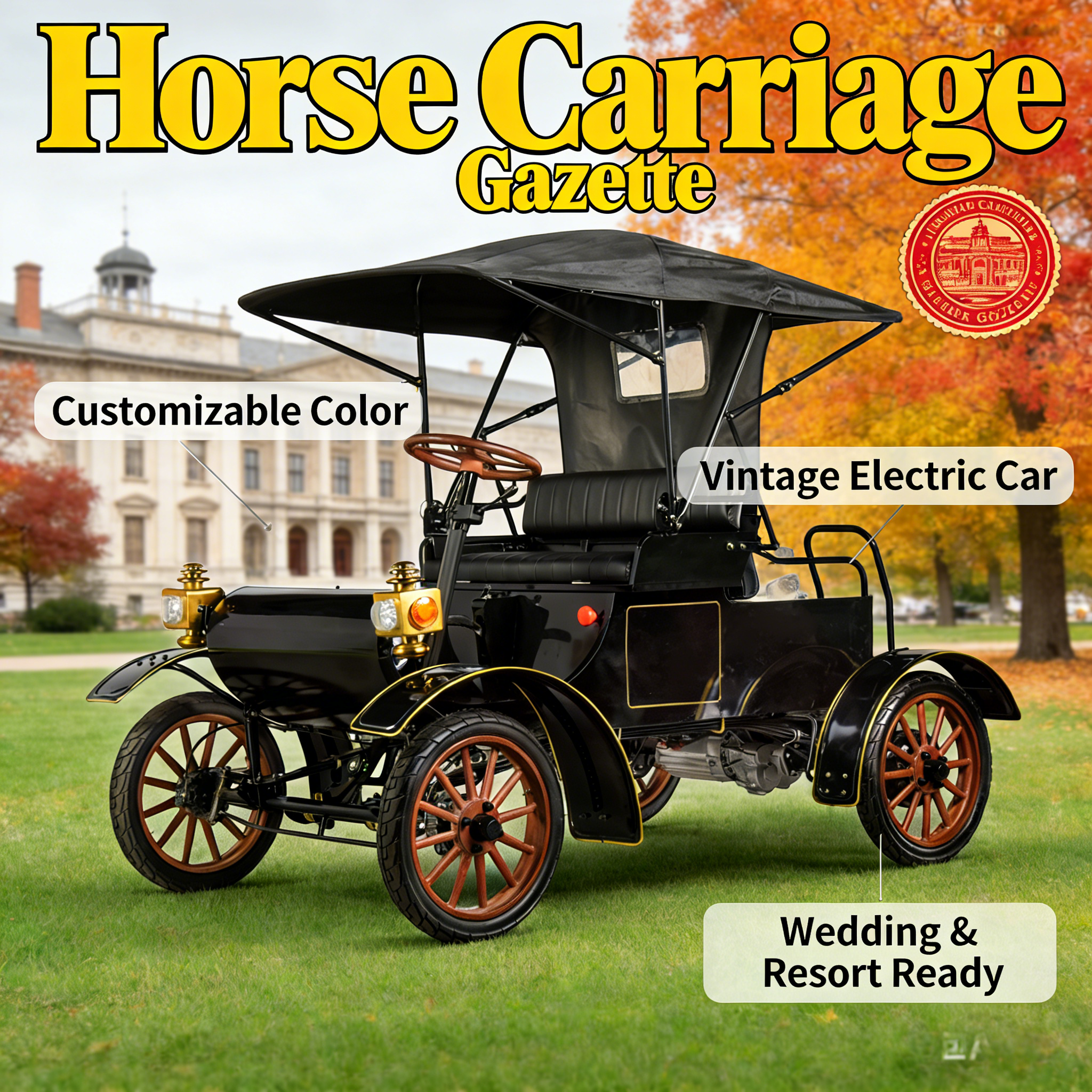 Carro elétrico vintage multiuso 1903 tipo aberto | Certificado EEC, totalmente personalizável para casamentos e resorts