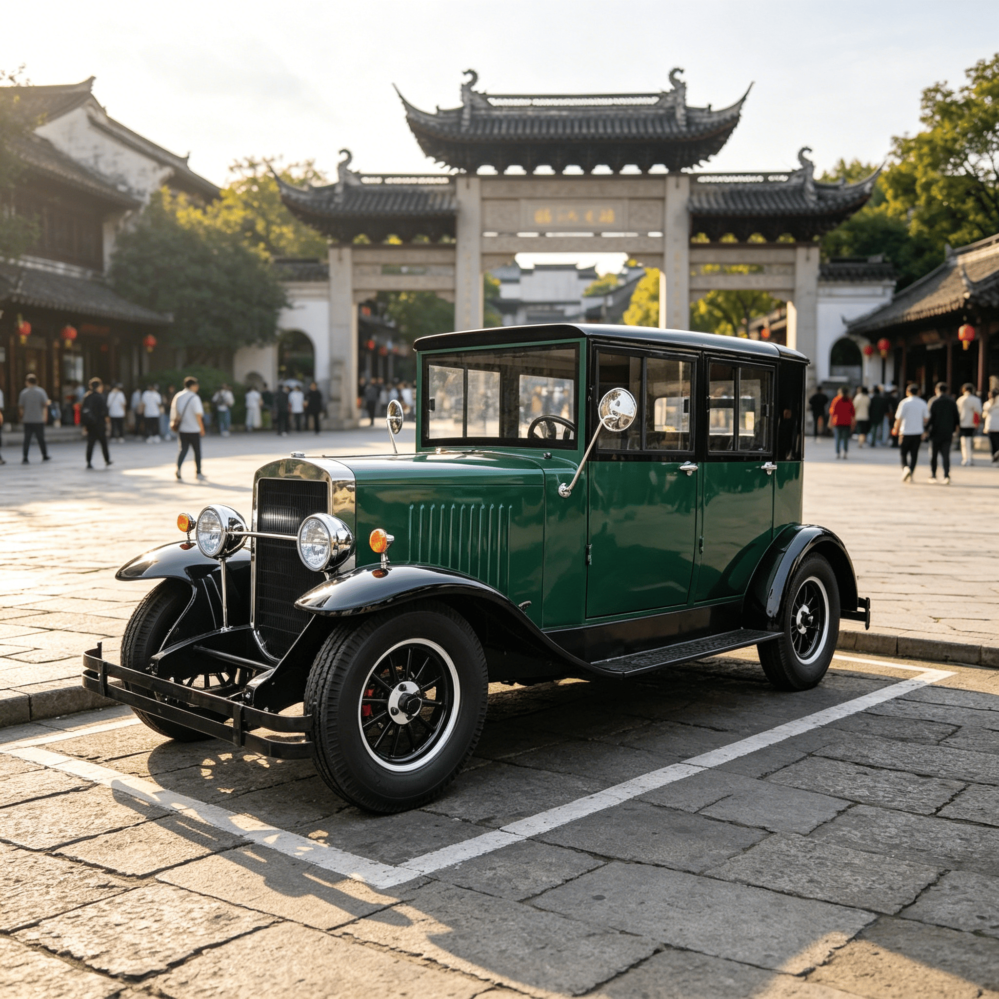 Carro de turismo clássico vintage elétrico de 5 lugares, verde oliva, retrô, ônibus elétrico com bateria de lítio de 72V